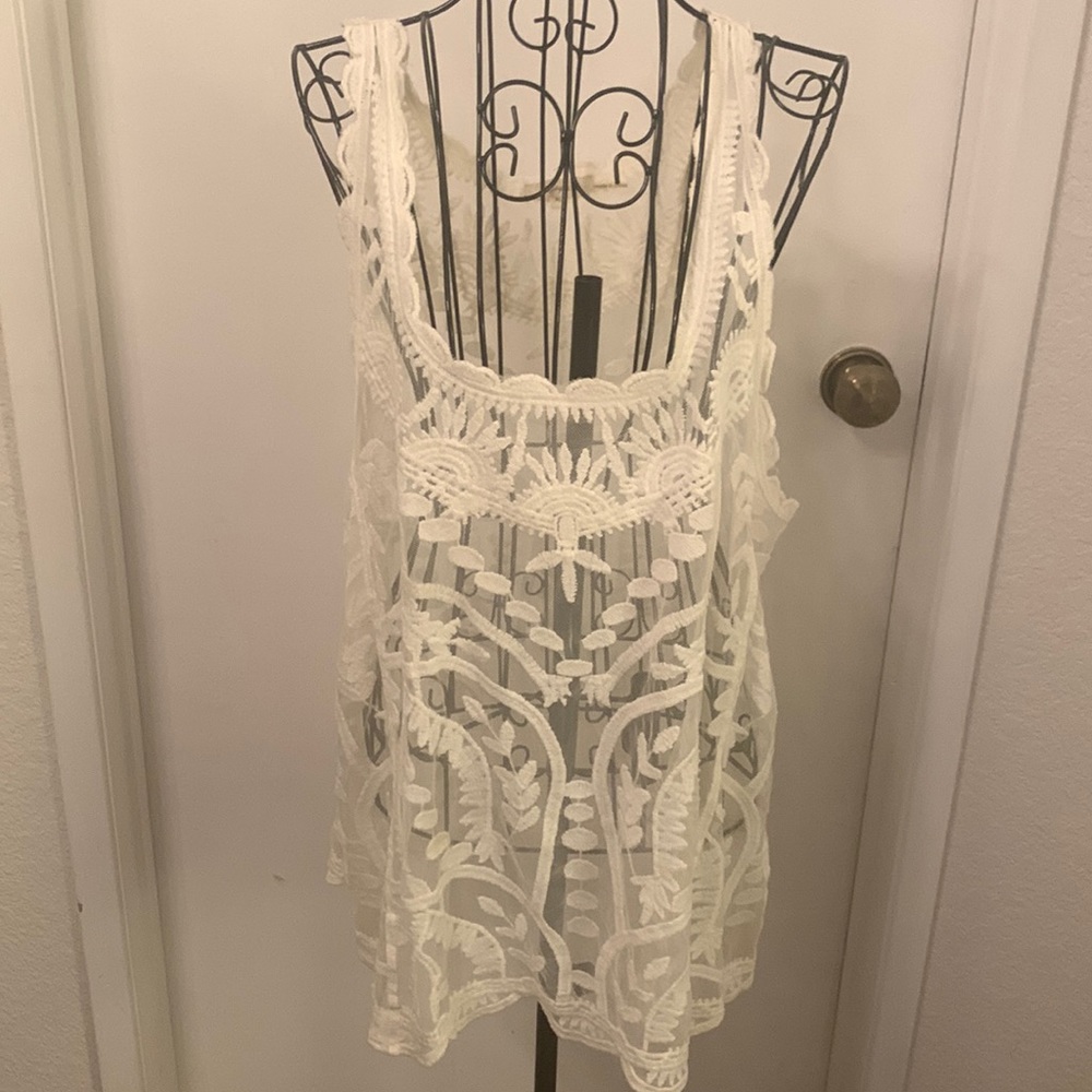Boho Lace Crochet Tank Top - White